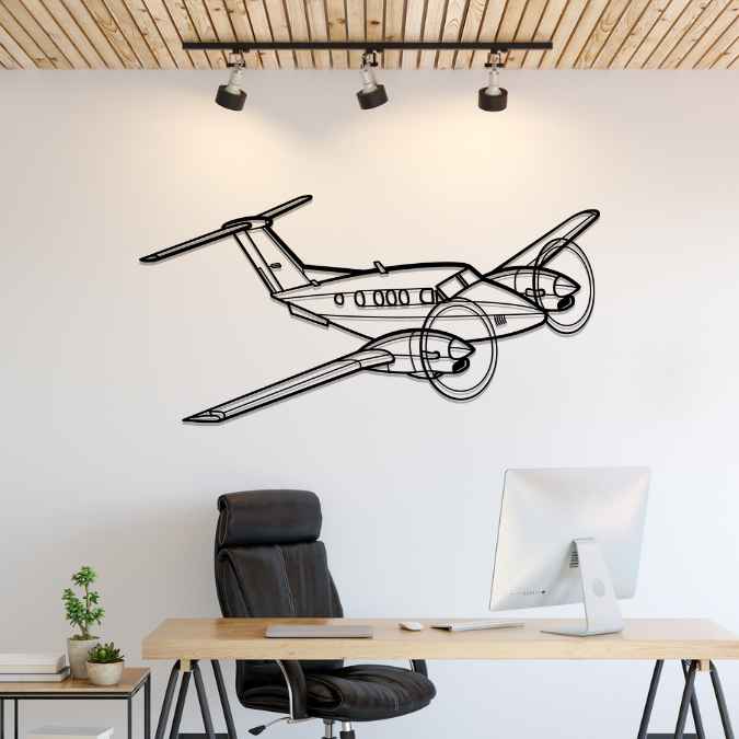 King Air F90 Angle Silhouette Metal Wall Art