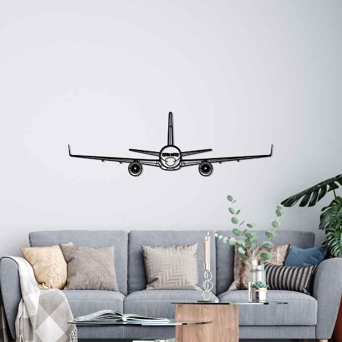 757-200 Front Silhouette Metal Wall Art