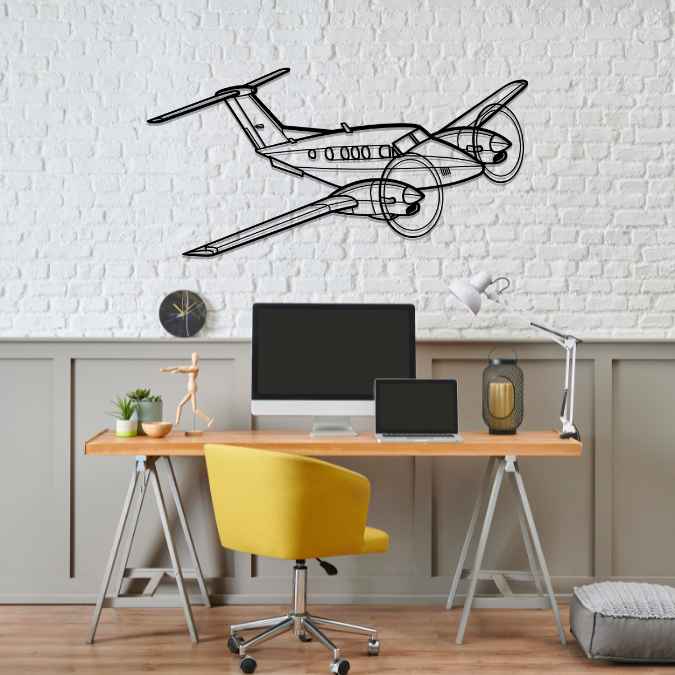 King Air F90 Angle Silhouette Metal Wall Art
