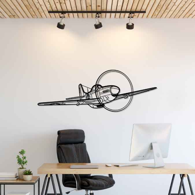 P-51 Mustang Front Angle Silhouette Metal Wall Art