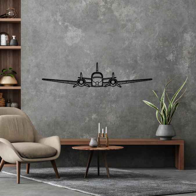 C50 Twin Bonanza Excalibur Front Silhouette Metal Wall Art