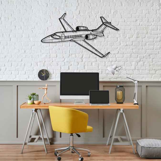 Learjet 45 Angle Silhouette Metal Wall Art