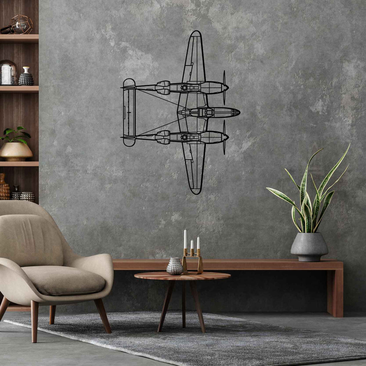 P-38 Lightning Top Silhouette Metal Wall Art