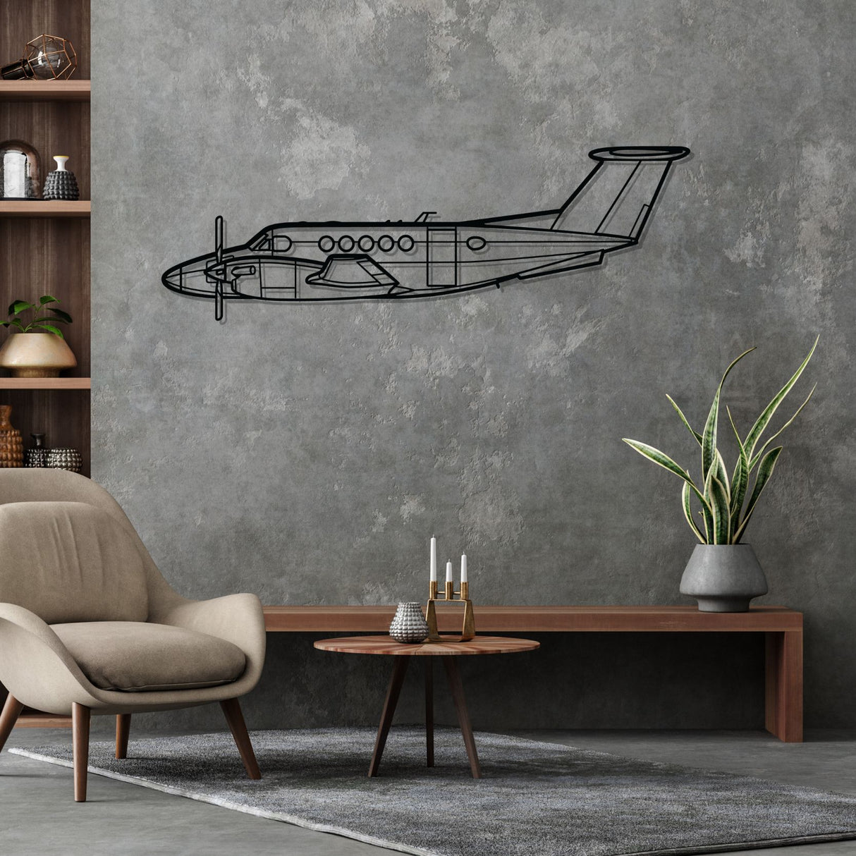 King Air B200 Silhouette Metal Wall Art