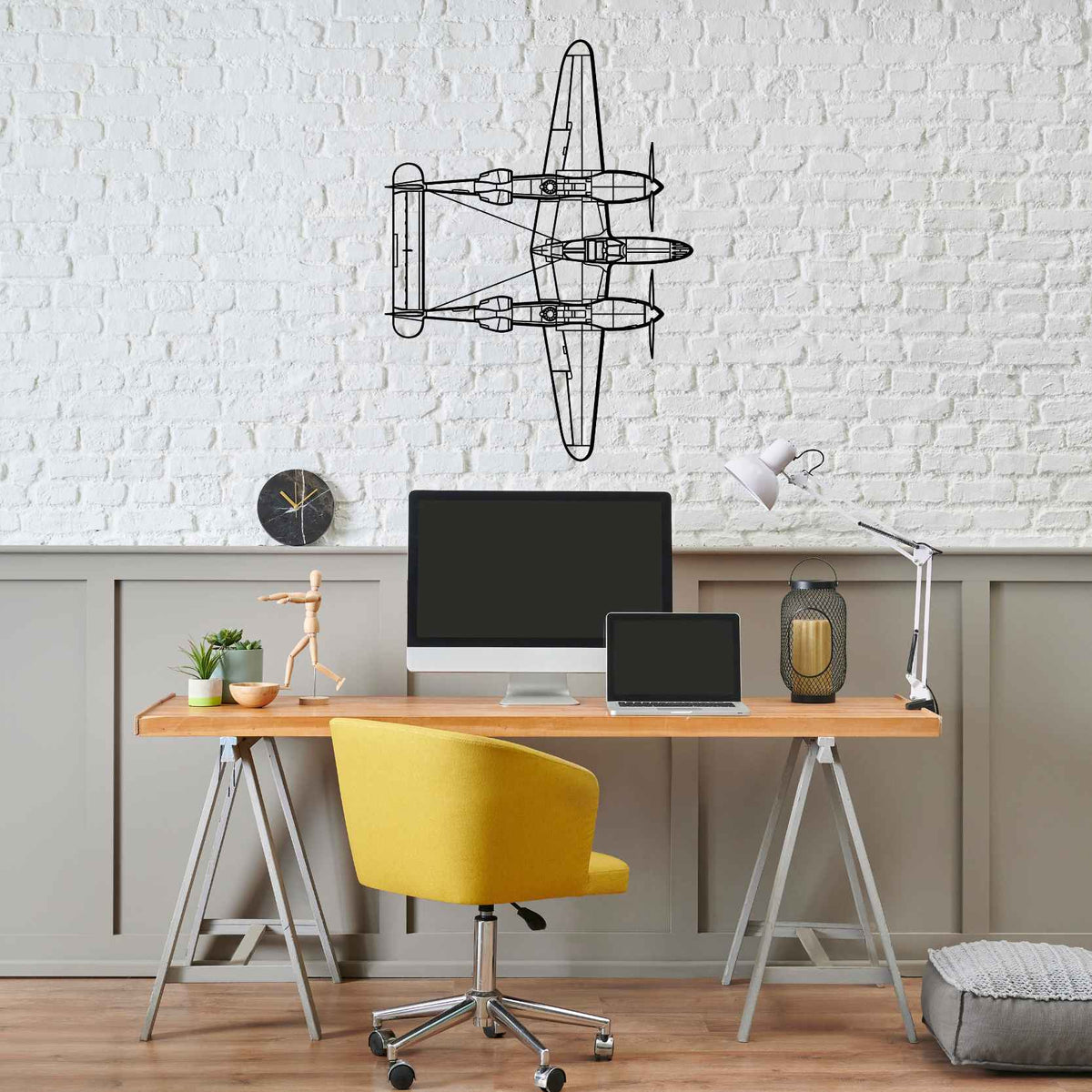 P-38 Lightning Top Silhouette Metal Wall Art