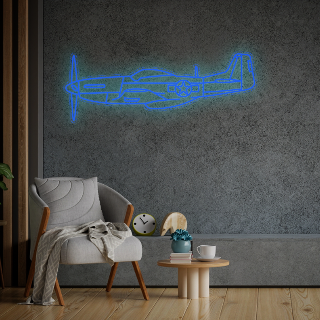 P-51 Mustang Neon Silhouette